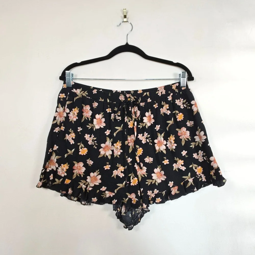 American Eagle Shorts Womens L Black Floral Boho Cottagecore Romantic‎ Festival